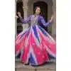 Women Embroidery Mirror Work Faux Georgette Bandhej Gown Multi Plus Size