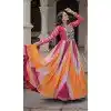 Women Embroidery Mirror Work Multi Gown Faux Georgette Bandhej Plus Size
