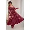 Women Maroon Crunchy Silk Sequence Work Party Wear Salwar Suit Plus Size