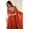 Women Party Wear Salwar Suit Orange Faux Georgette Embroidery Work Plus Size