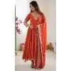 Women Party Wear Salwar Suit Orange Faux Georgette Embroidery Work Plus Size