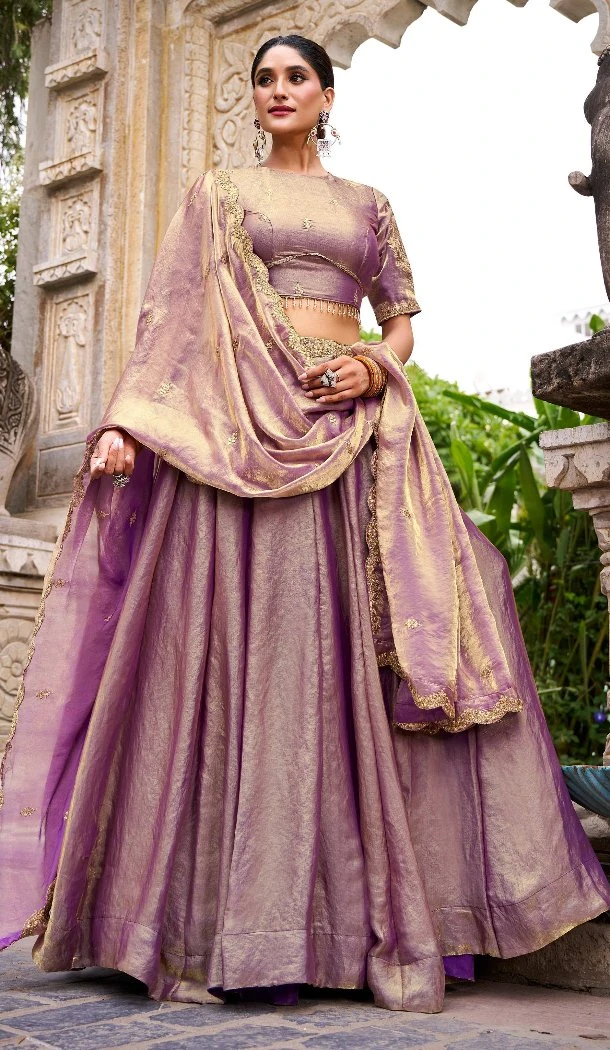 Women Designer Lehenga Choli Sequence Work Lavender Fendi Silk - 13474213027