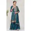 Women Embroidery Sequence Work Teal Blue Vichitra Palazzo Suit Plus Size