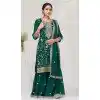 Women Embroidery Sequence Work Vichitra Palazzo Suit Bottle Green Plus Size