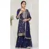 Women Vichitra Navy Blue Palazzo Suit Embroidery Sequence Work Plus Size