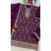 Women Vichitra Embroidery Sequence Work Palazzo Suit Purple Plus Size
