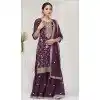 Women Vichitra Embroidery Sequence Work Palazzo Suit Purple Plus Size