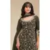 Women Embroidery Sequence Work Vichitra Green Palazzo Suit Plus Size