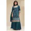 Women Embroidery Sequence Work Blue Palazzo Suit Vichitra Plus Size