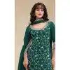Women Vichitra Embroidery Sequence Work Palazzo Suit Dark Green Plus Size