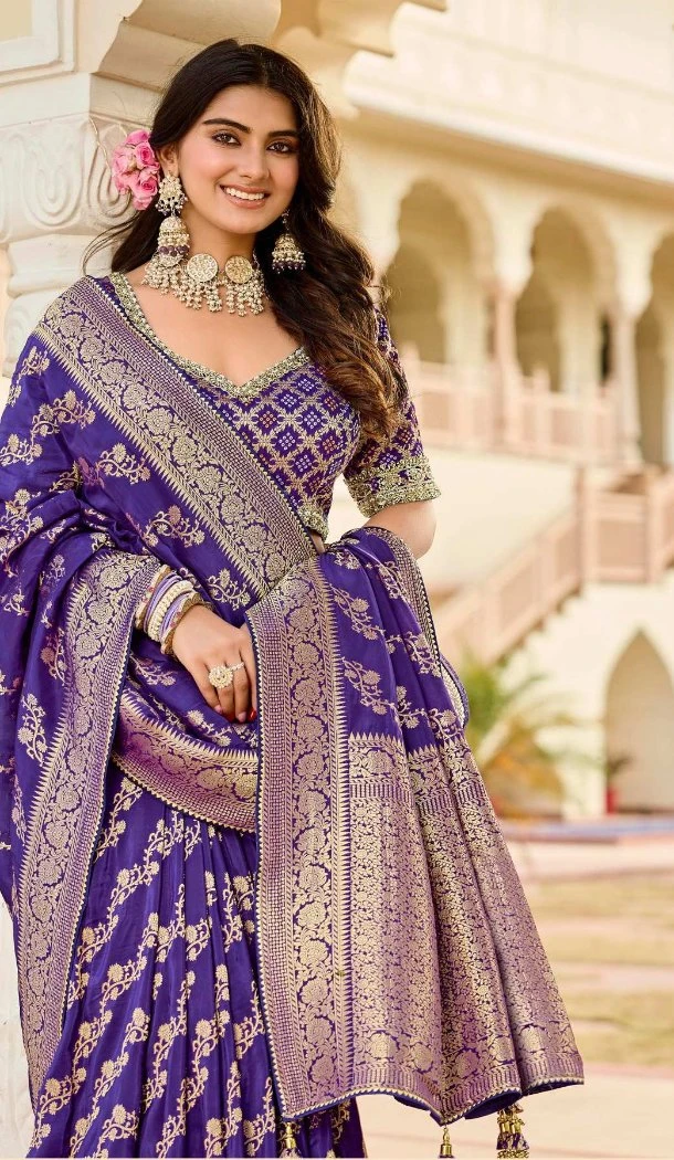 Women Jacquard Work Purple Designer Saree Viscose Crape - 13488213087