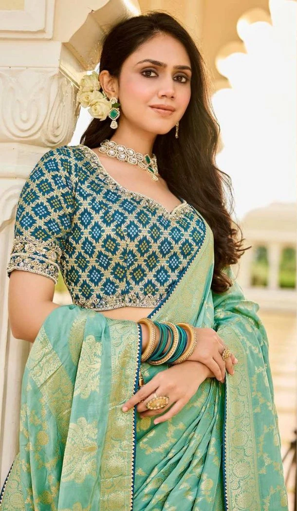 Women Viscose Blue Jacquard Work Designer Saree - 13488213088