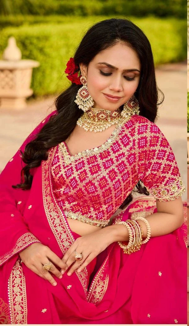 Women Viscose Organza & Satin Designer Saree Pink Jacquard Work - 13488213089