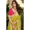 Women Designer Saree Green Viscose Tissue Jacquard Work Plus Size