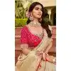 Women Jacquard Work Viscose Tissue Designer Saree Cream Plus Size