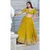 Women Party Wear Lehenga Choli Embroidery Work Vichitra Silk Mustard Plus Size