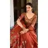 Women Rust Orange Rangoli Silk Embroidery Work Party Wear Lehenga Choli Plus Size
