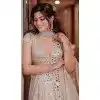 Women Cream Thread & Paper Mirror Work Georgette Designer Lehenga Choli Plus Size