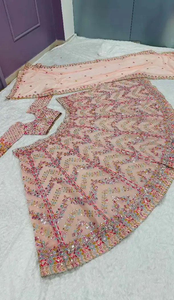 Women Designer Lehenga Choli Faux Georgette Thread Work - 13530213325