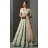 Women Mulberry Silk Net Ruffle Work Sequence Pista Green Plus Size