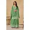 Women Heavy Chinon Palazzo Suit Embroidered Work Green Plus Size