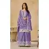 Women Heavy Chinon Lavender Embroidered Work Palazzo Suit Plus Size