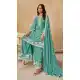 Women Sky Blue Embroidered Work Palazzo Suit Heavy Chinon - 13533213339