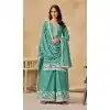 Women Sky Blue Embroidered Work Palazzo Suit Heavy Chinon Plus Size