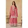 Women Palazzo Suit Pink Embroidered Work Heavy Chinon Plus Size