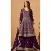 Women Embroidery Work Faux Georgette Wine Palazzo Suit Plus Size