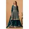 Women Palazzo Suit Embroidery Work Faux Georgette Teal Blue Plus Size