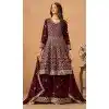 Women Embroidery Work Maroon Faux Georgette Palazzo Suit Plus Size
