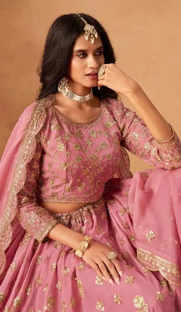 Women Embroidery Work Organza Designer Lehenga Choli Pink - 13562213472