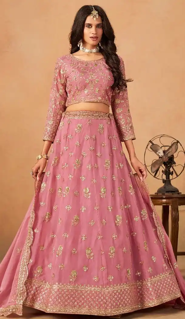 Women Embroidery Work Organza Designer Lehenga Choli Pink - 13562213472