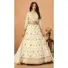 Women White Embroidery Work Designer Lehenga Choli Organza Plus Size