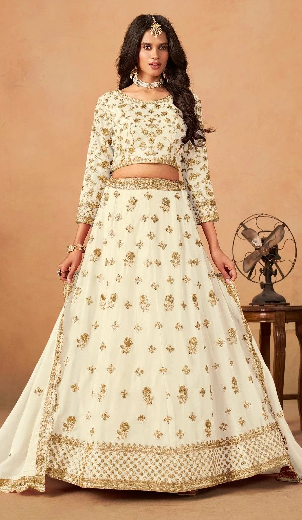 Women White Embroidery Work Designer Lehenga Choli Organza - 13562213474