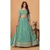 Women Embroidery Work Designer Lehenga Choli Organza Blue Plus Size