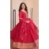 Women Pink Star Georgette Gown Embroidered Plus Size