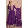 Women Embroidered Star Georgette Purple Gown Plus Size