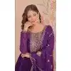 Women Embroidered Star Georgette Purple Gown Plus Size