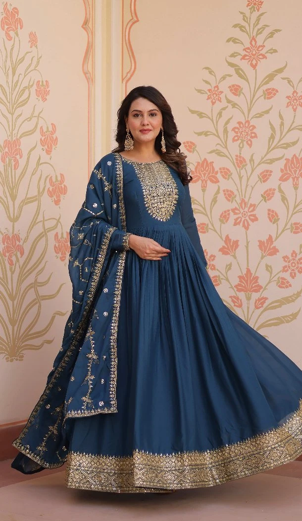 Women Embroidered Gown Rama Star Georgette - 213513