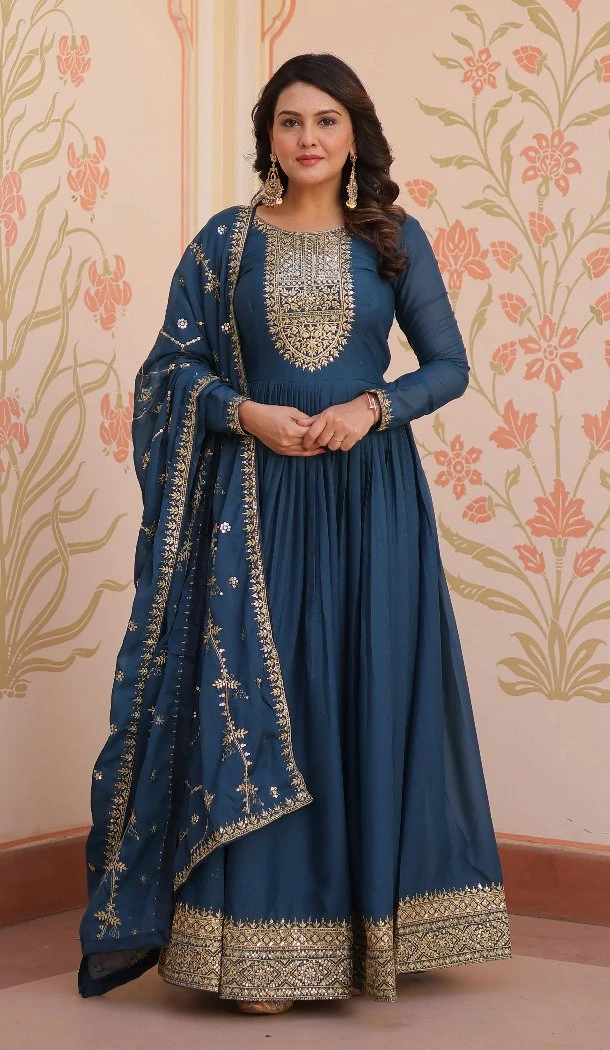 Women Embroidered Gown Rama Star Georgette - 213513