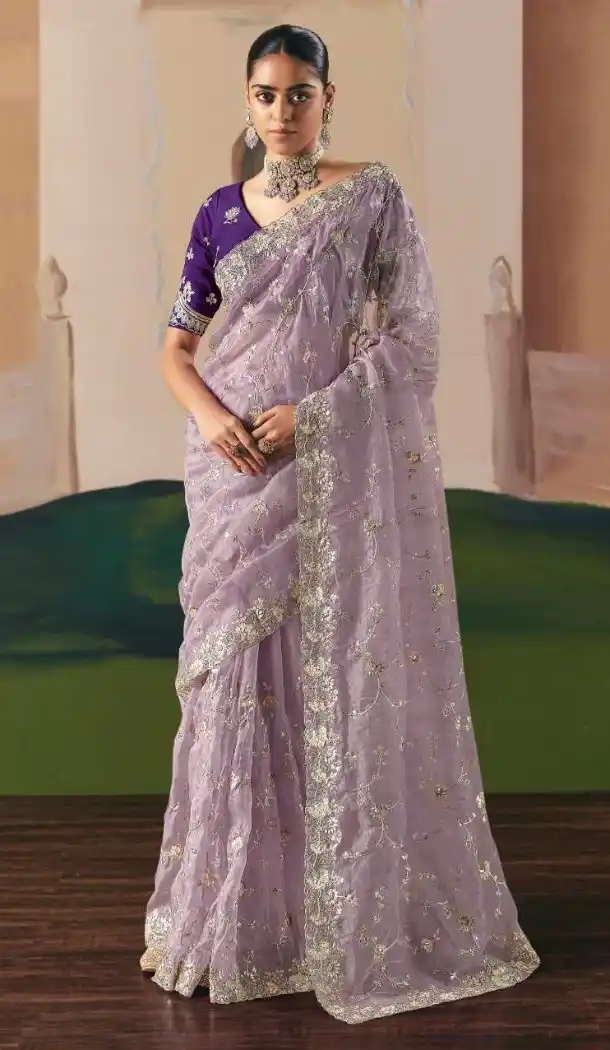 Women Embroidery Stone Work Saree Plus Size Organza - 13583213557