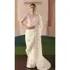 Women White Stone Work Designer Saree Organza Plus Size