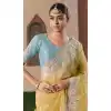 Women Designer Saree Organza Yellow Sequince Plus Size