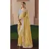 Women Designer Saree Organza Yellow Sequince Plus Size