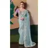 Women Sky Blue Embroidery Stone Work Sequince Plus Size
