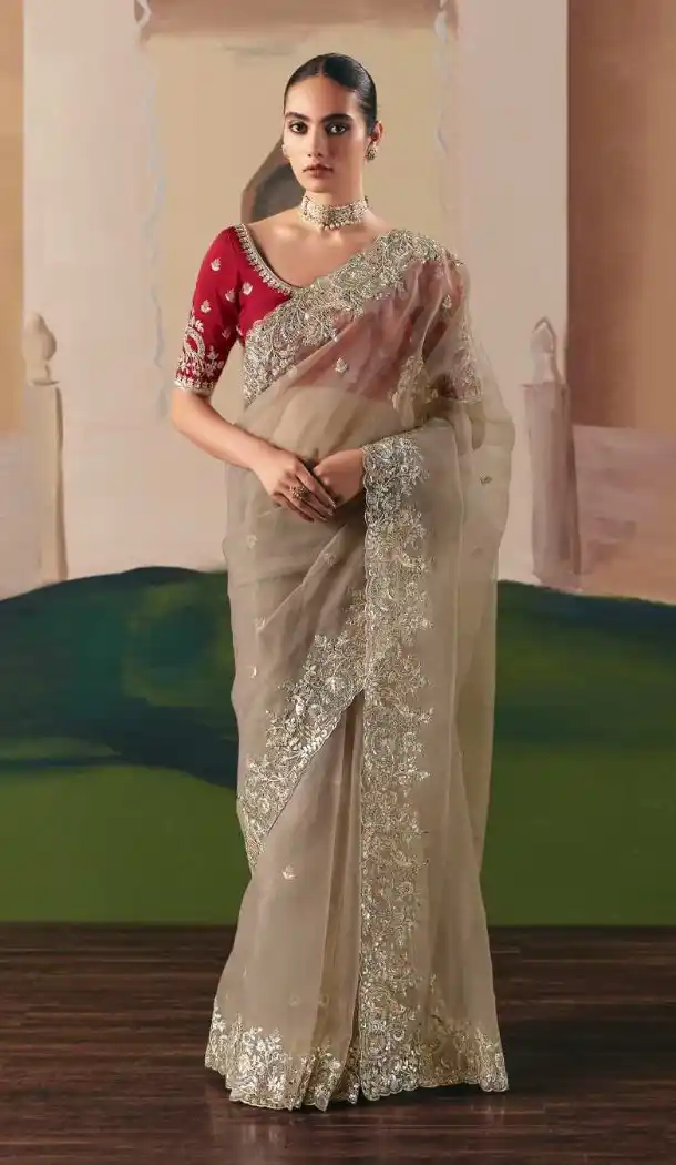 Women Stone Work Designer Saree Plus Size Embroidery - 13583213564