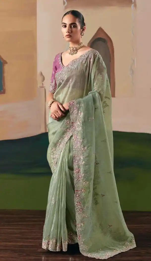 Women Embroidery Organza Designer Saree Plus Size - 13583213566