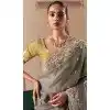 Women Stone Work Designer Saree Grey Sequince Plus Size